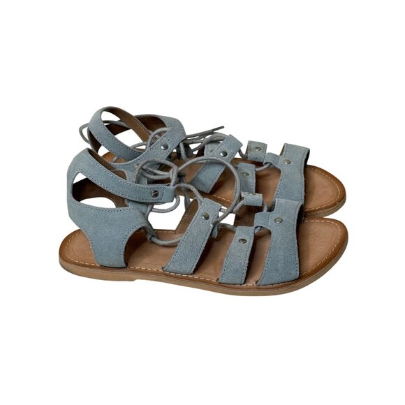 Urban Outfitters Blue Suede Gladiator Lace Up Sandals Size 7 - Picture 7 of 9